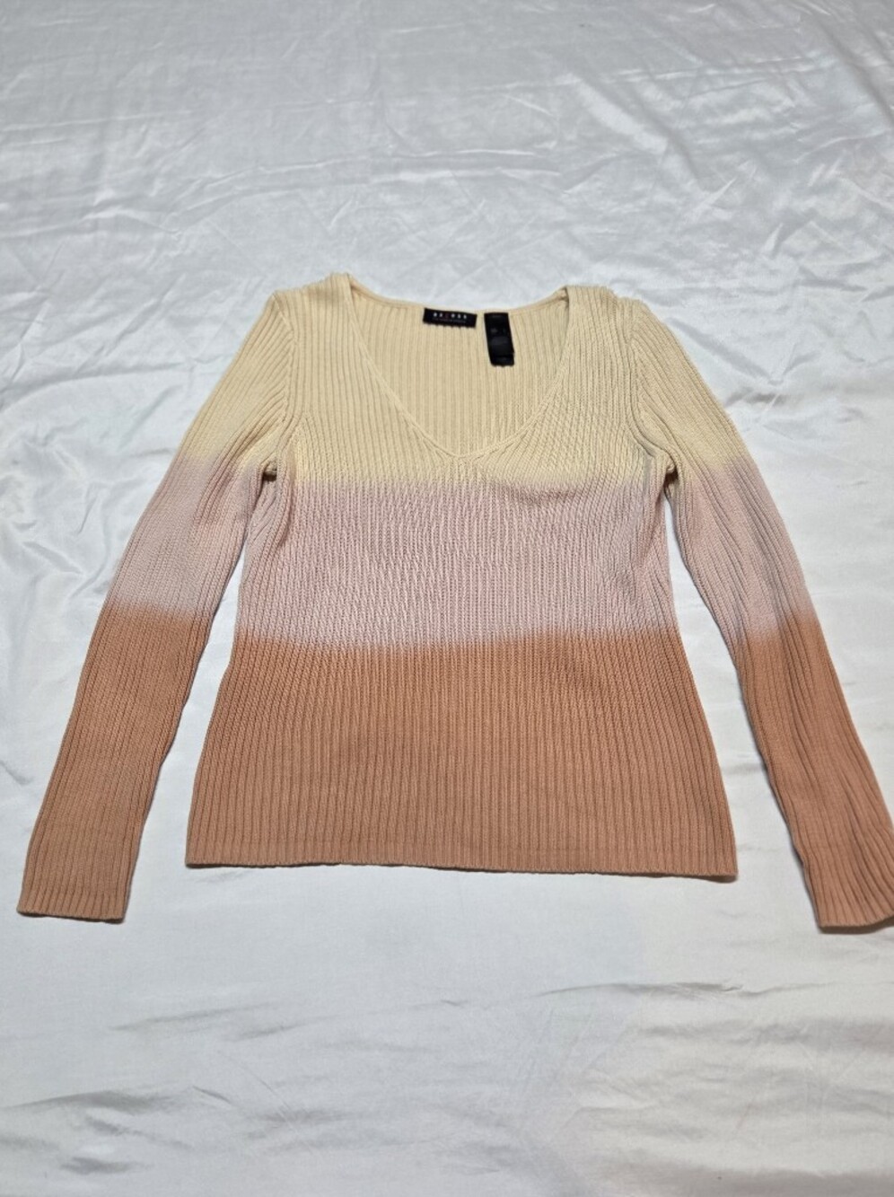 Axcess Ombre Ribbed V-Neck Sweater in Cream, Pink & Brown